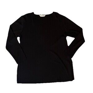 Misook Black Knit Tunic Top Black Long Sleeve Size Large Office Mature career